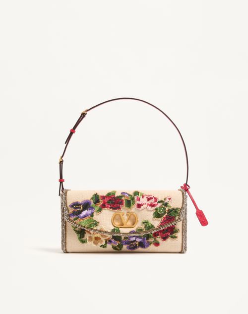 Valentino Garavani - Valentino Garavani Devain Embroidered Small Shoulder Bag - Natural/multicolour - Woman - Shoulder Bags